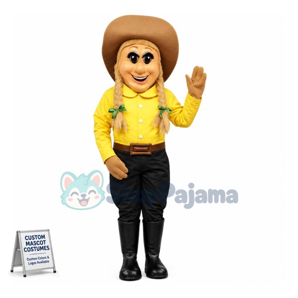 Blonde Braid Girl of The Farm Mascot Costume