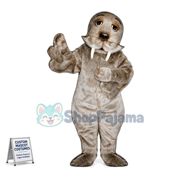 Tired Gray Furry Walrus Mascot Costume