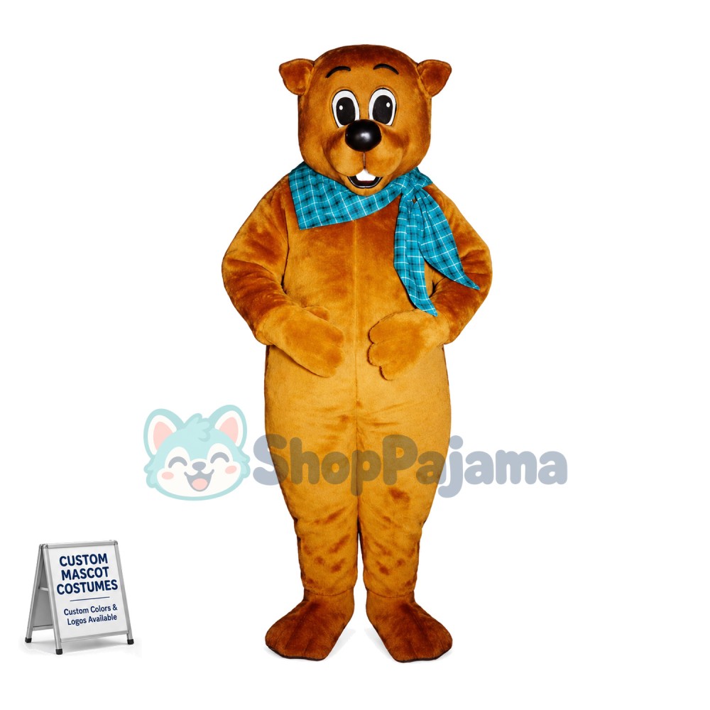 Bear With Plaid Square Scarf Mascot Costume