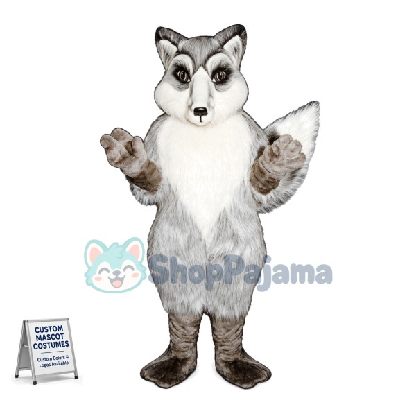 Sturdy Long Wool Gray Fox Mascot Costume