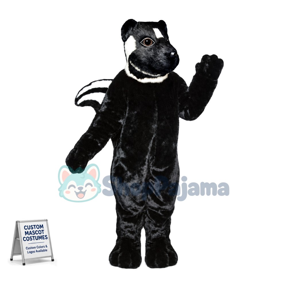 Black Shiny Wool Skunk Mascot Costume