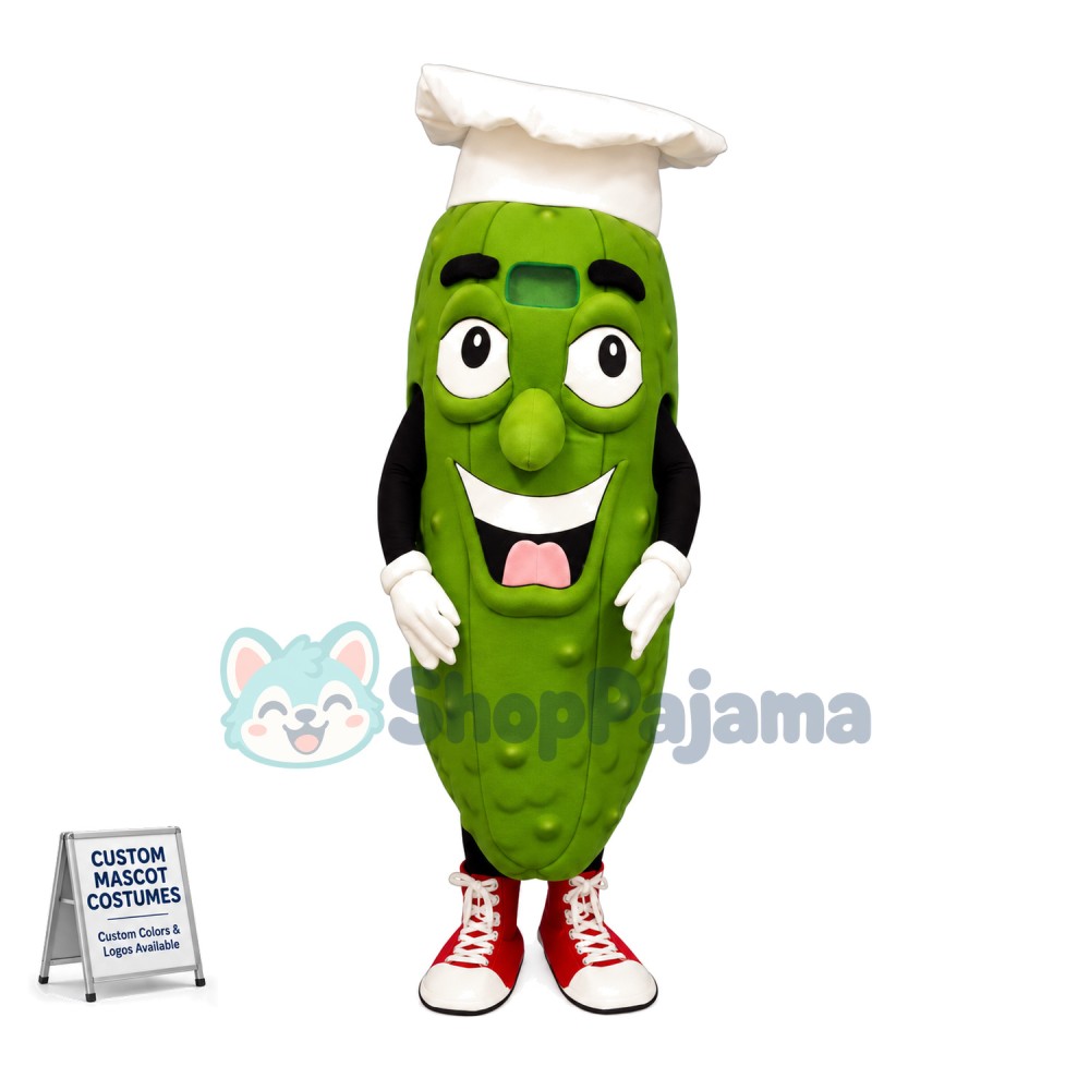 Bitter Melon Wearing Chef Hat Mascot Costume