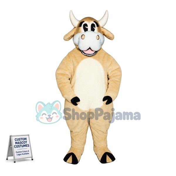 Lively Plush Beige Cattle Mascot Costume