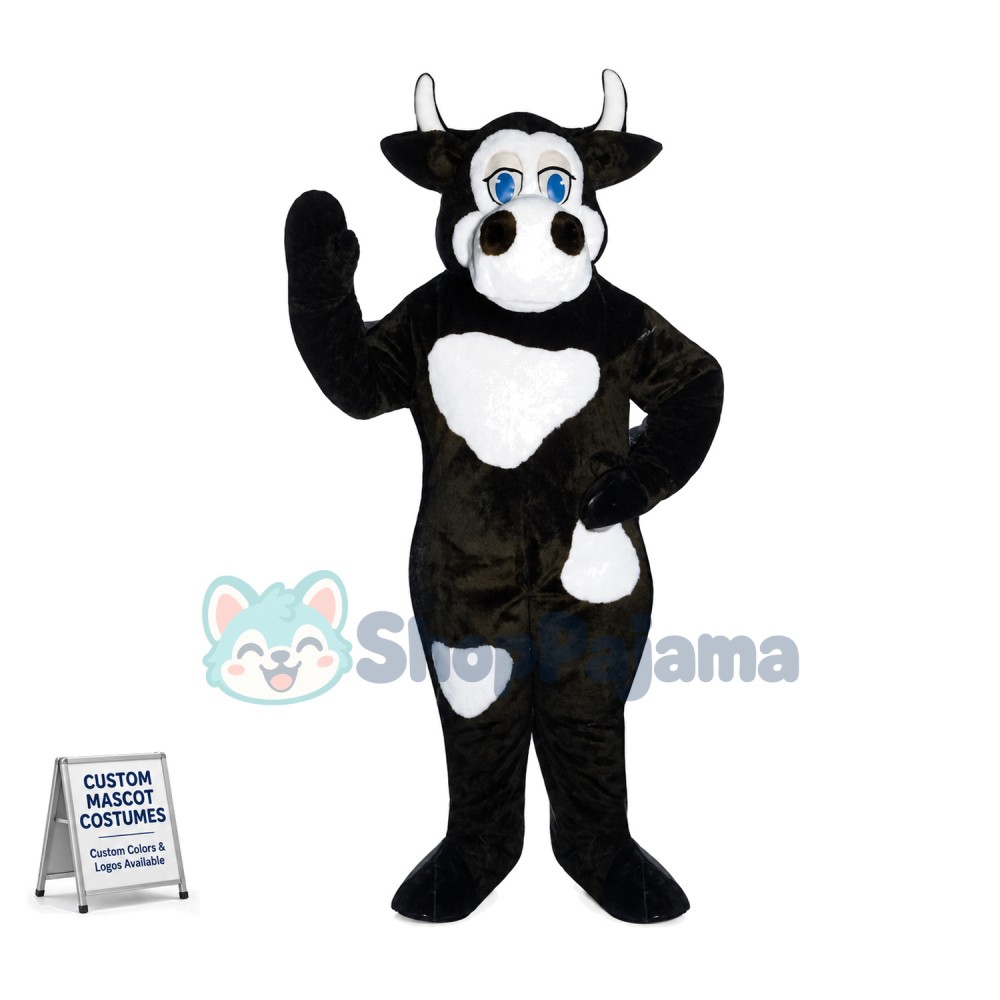 Black Cow With Blue Eyes Mascot Costume
