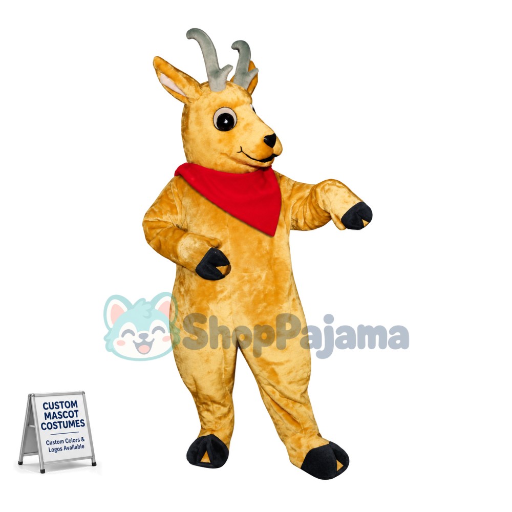 Young Deer Wearing Red Kerchief Mascot Costume
