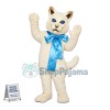 White Cat With Blue Ribbon Mascot Costume