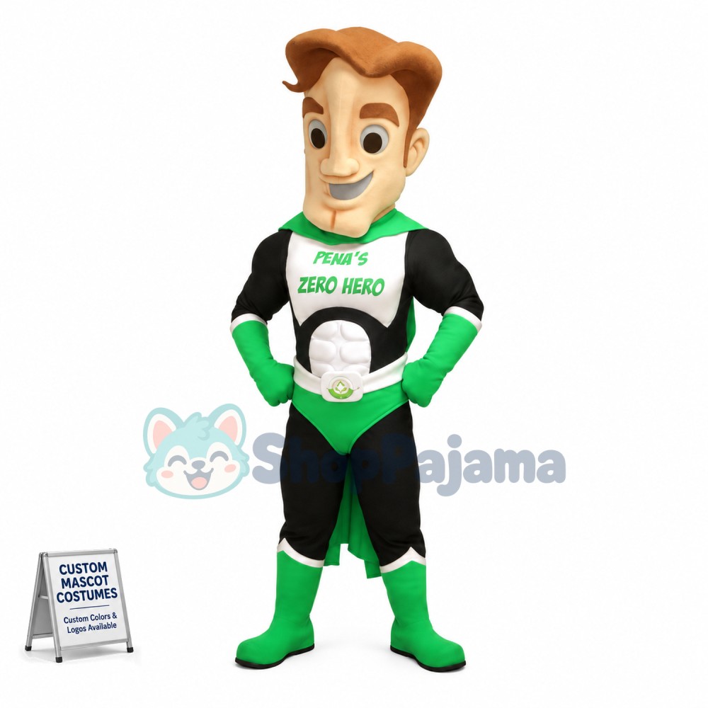 Muscular Superhero In Green Panties Mascot Costume
