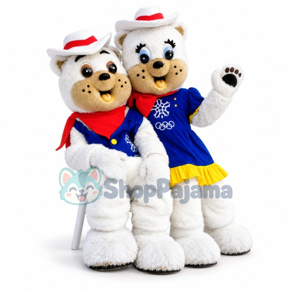 The White Bear Couple of Ski Resort Mascot Costume