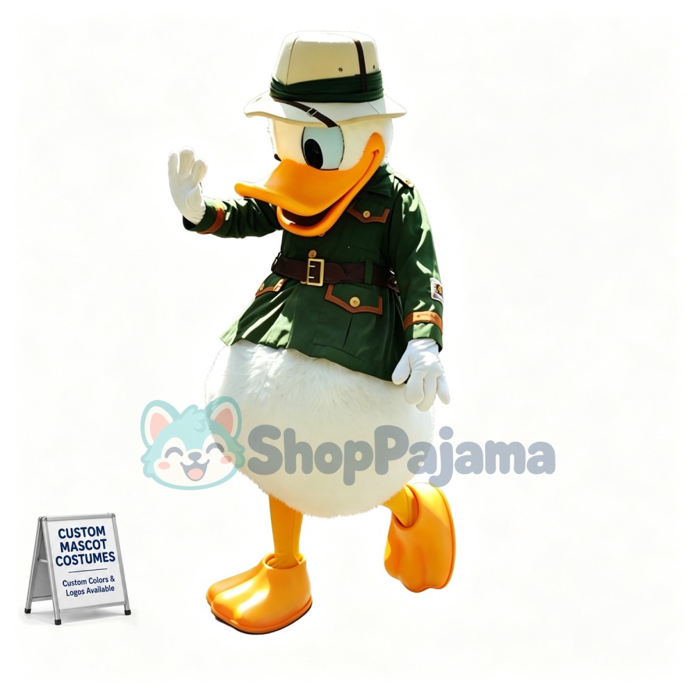 Donald Duck In Military Green Coat Mascot Costume