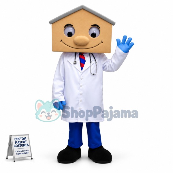 Surgeon With House Head Mascot Cartoon Costume