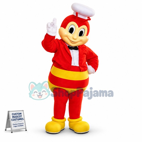 Thoughtful Restaurant Receptionist Red Bee Mascot Costume