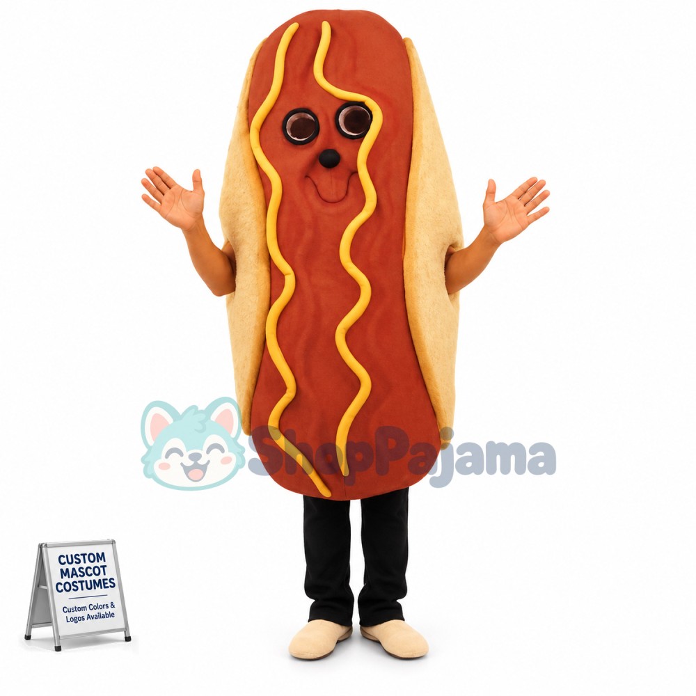 Crude Hot Dog With Mustard Sauce Mascot Costume