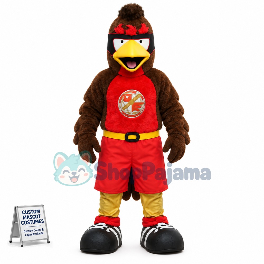 Adult Powerful Eagle In Overalls Mascot Costume