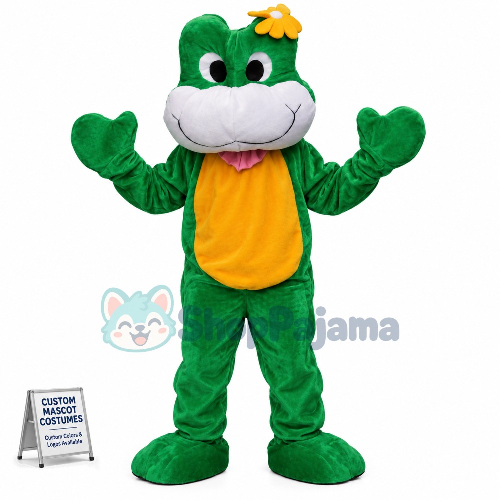 Big Faced Adult Frog With Flower Mascot Costume