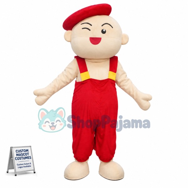Bald Baby In the Red Beret Mascot Costume