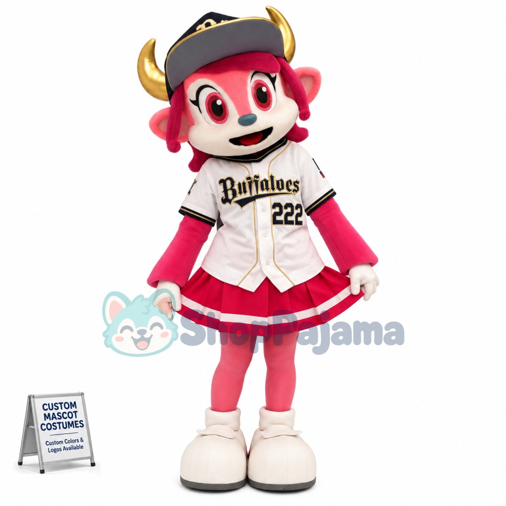 Baseball Baby Pink Cow In Pleated Skirt Mascot Costume