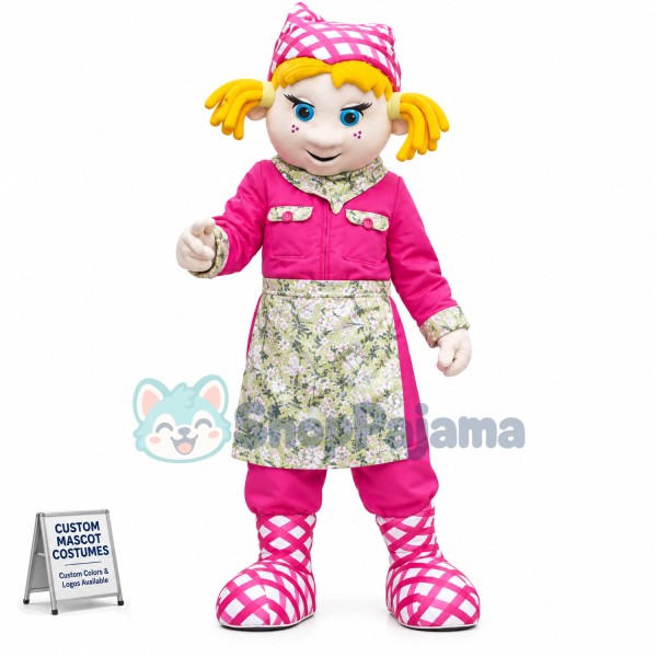 Foreign Waiter With Golden Double Ponytail Mascot Costume