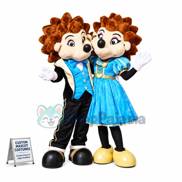 Loving Hedgehog Couple In Dinner Suit Mascot Costume