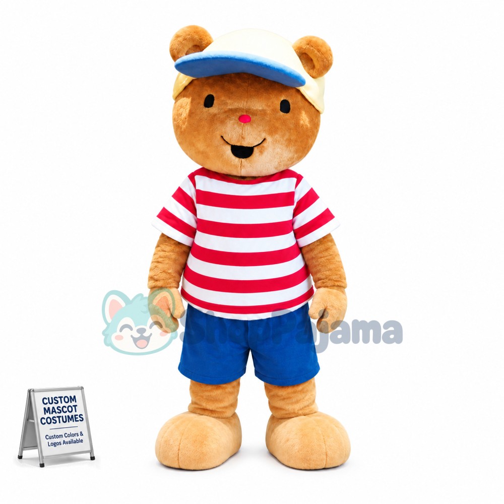Well-behaved Squirrel Wearing Sun Hat Mascot Costume