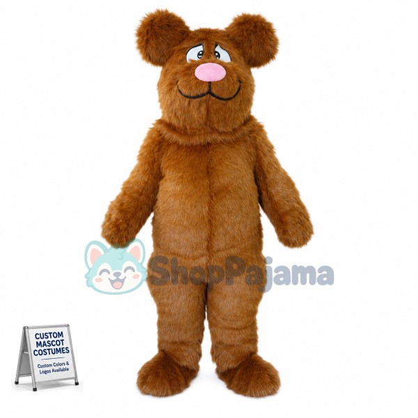 Adult Furry Bear With Pink Nose Mascot Costume
