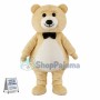 Beige Eyebrow Bear With Tie Mascot Costume