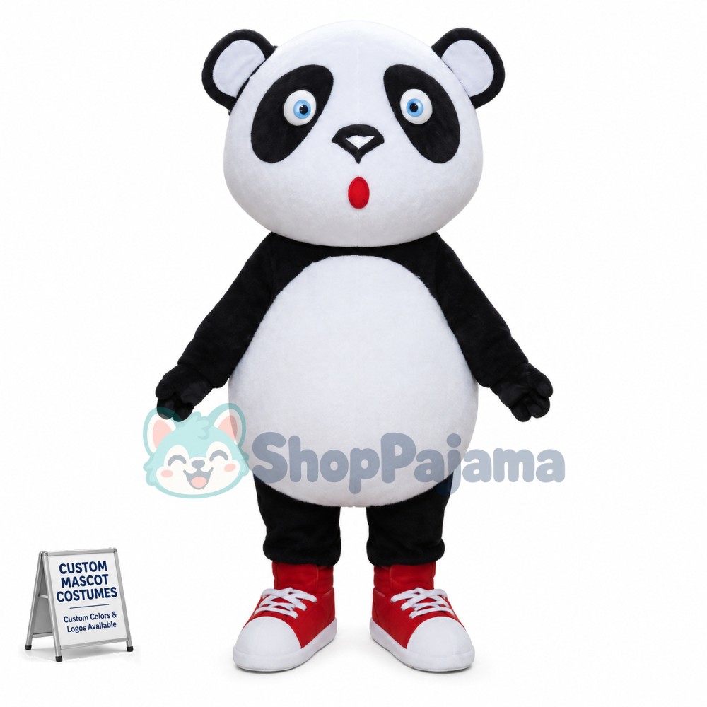 Surprised Small Eyed Baby Panda Mascot Costume