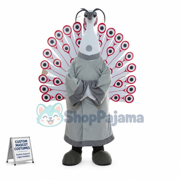 White Peacock In Monk Robe Mascot Costume
