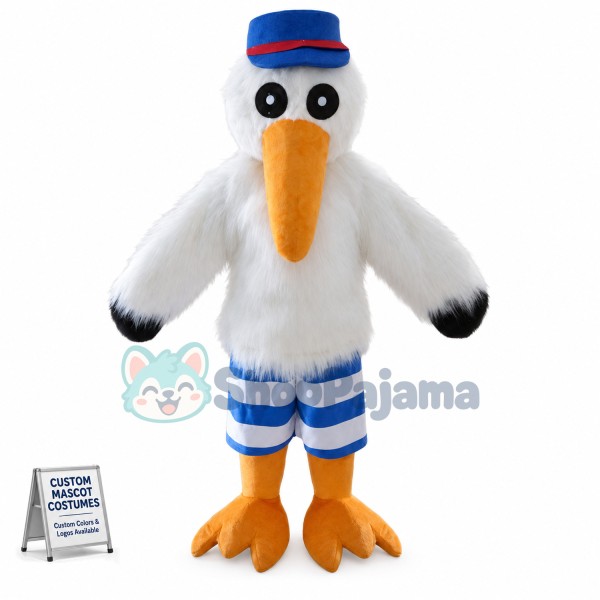 White Furry Bird With Long Beak Mascot Costume