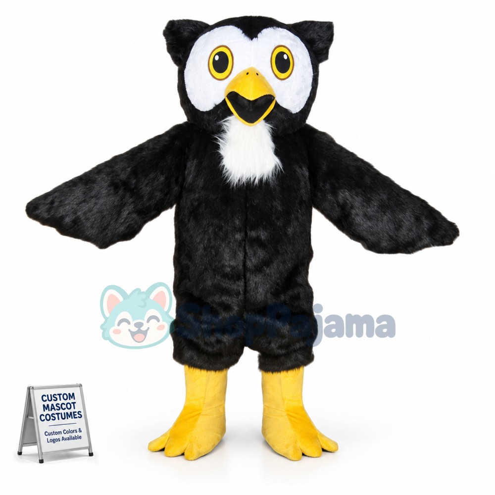 Adult Black Owl With Smooth Fur Mascot Costume