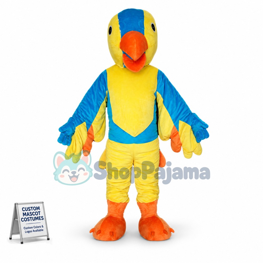 Yellow & Blue Bird Mascot Costume For Adult