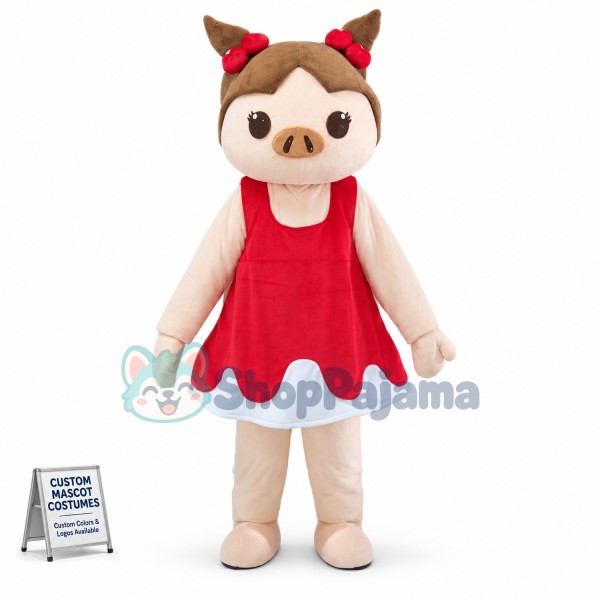 The Pig Sister With Vest Dress Mascot Costume