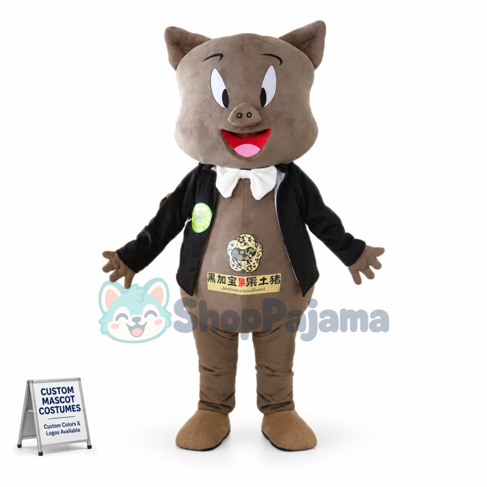 Brown Pig Wearing Suit Mascot Costume