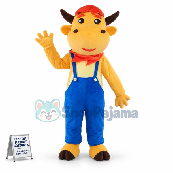 Yellow Calf Wearing Hat Mascot Costume