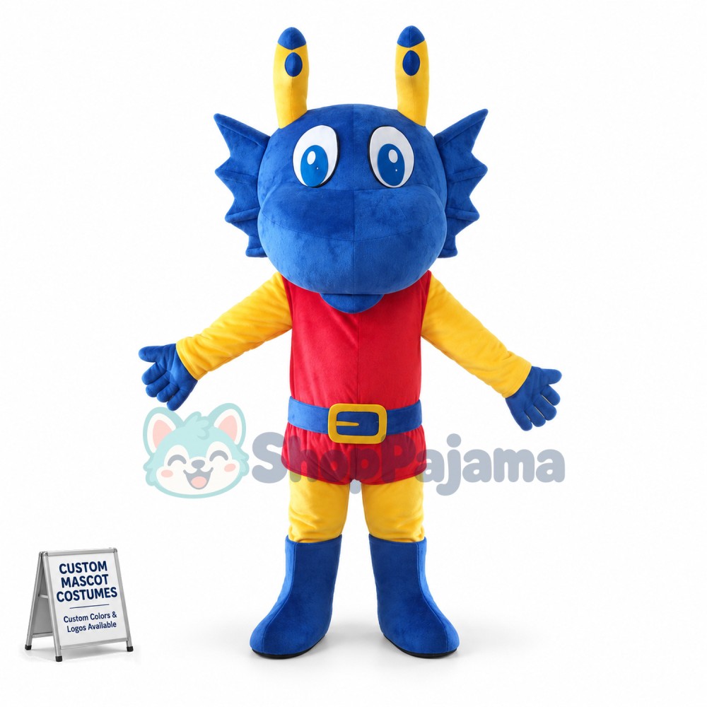 Adult Blue Dragon With Belt Mascot Costume