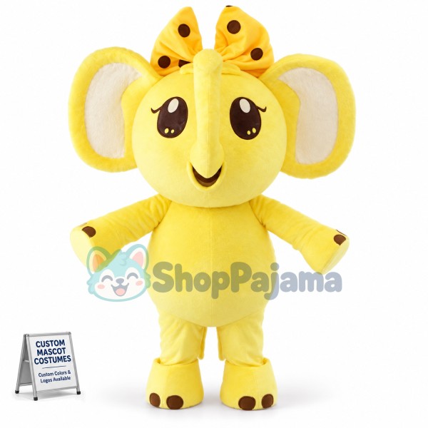Bright Yellow Elephant With Hairpin Mascot Costume