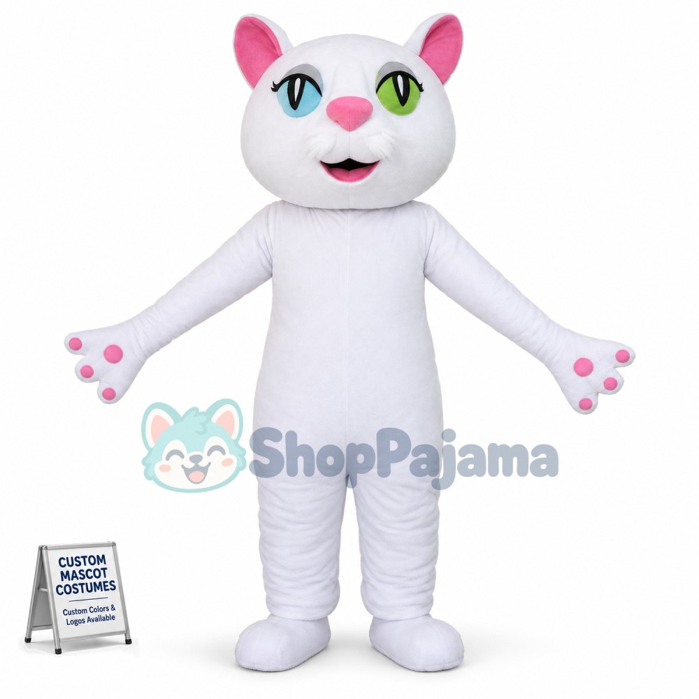 White Cat With Heterochromatic Pupils Mascot Costume