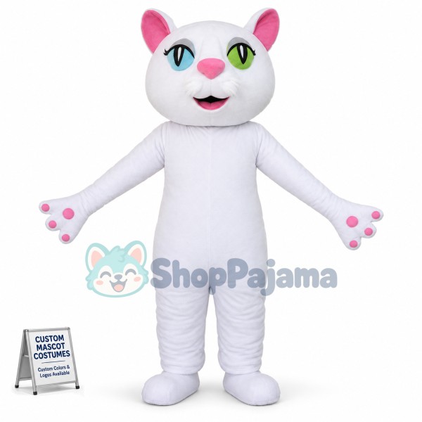 White Cat With Heterochromatic Pupils Mascot Costume