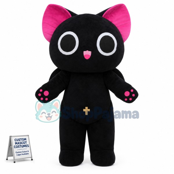 Cartoon Black Cat With Cross Pendant Mascot Costume
