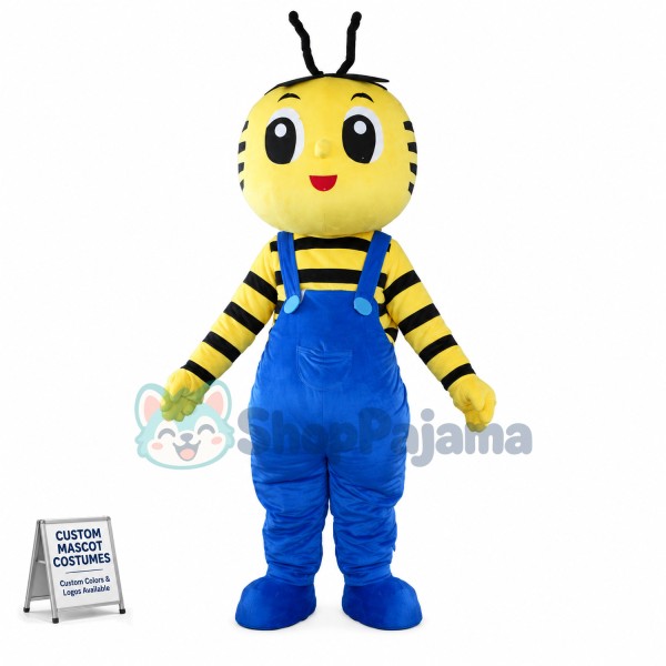 Cartoon Bee In The Blue Rompers Mascot Costume