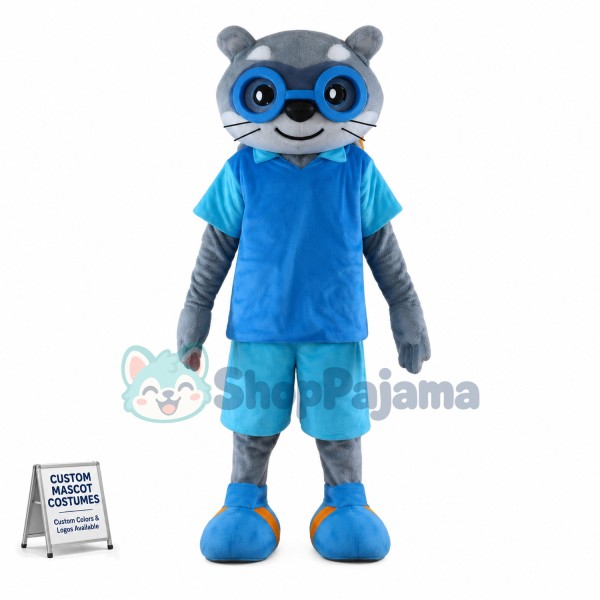 Study Cat With Blue Glasses Mascot Costume