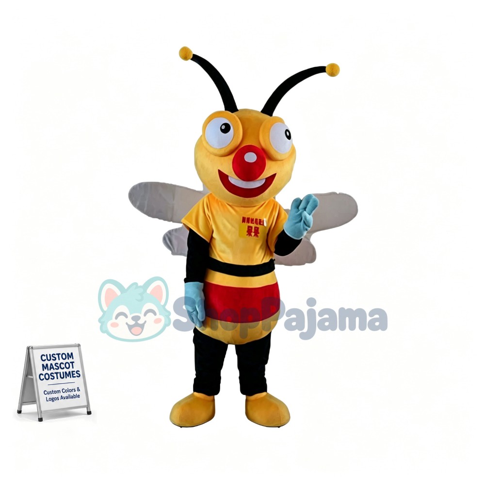 Adult Cartoon Red-nosed Bee Mascot Costume