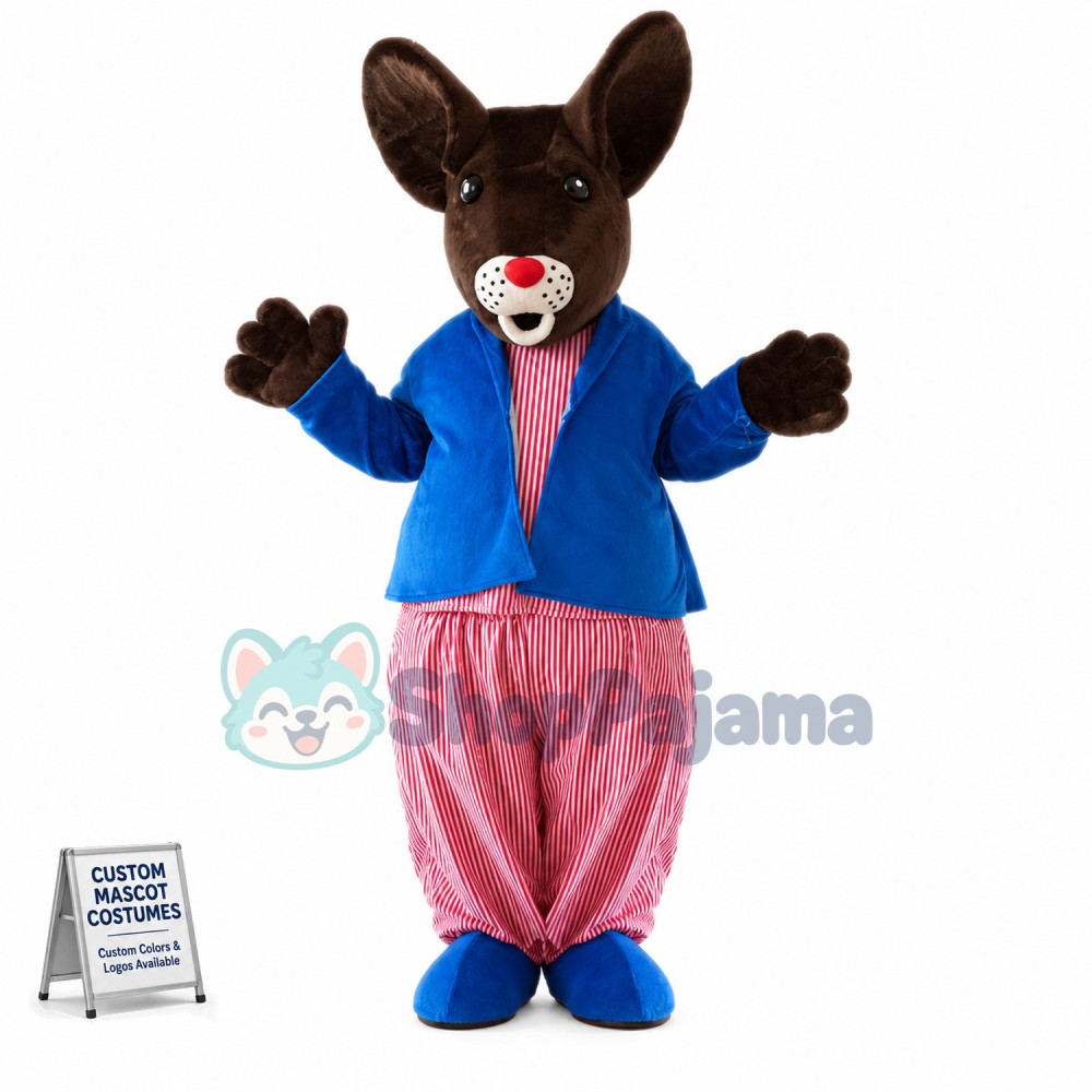 The Cosy Kangaroo In Striped Outfit Mascot Costume