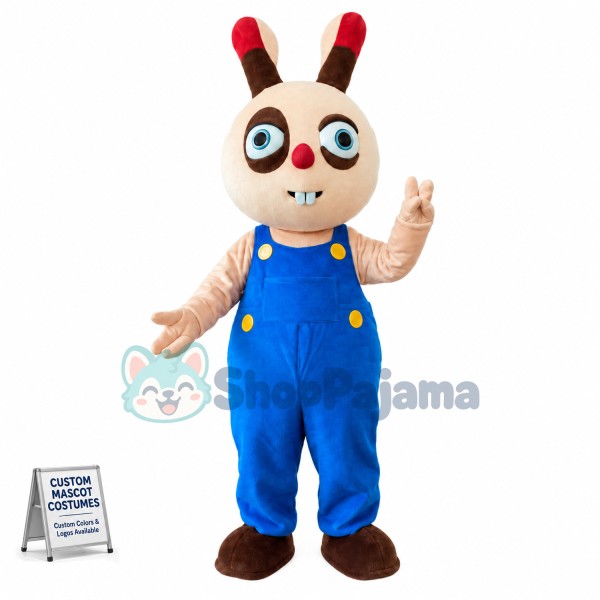 Beige Rabbit With Asymmetric Eyes Mascot Costume