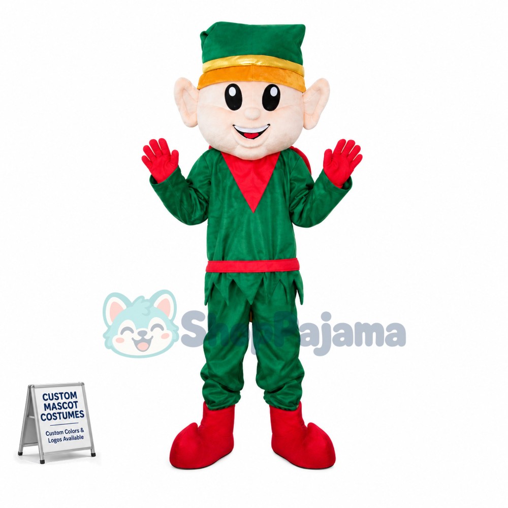 Christmas Elf In Green Suit Mascot Costume