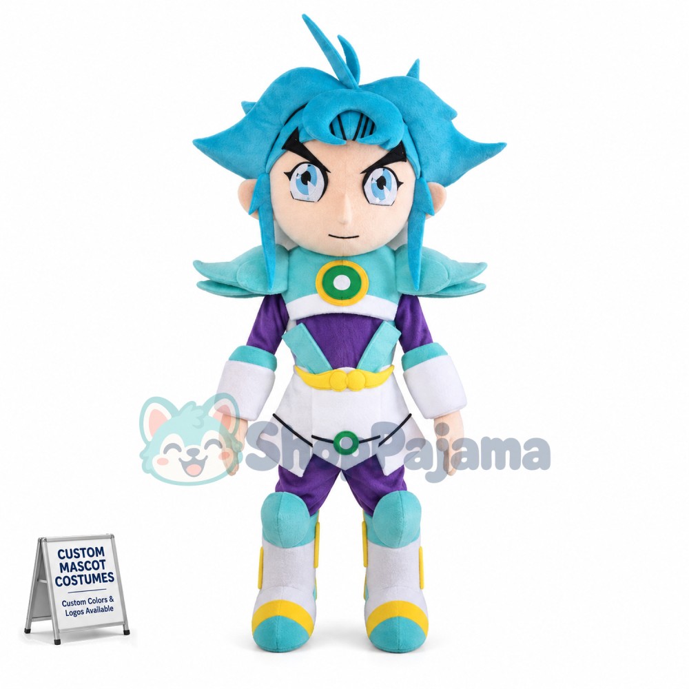 Blue-haired Star Warrior Cartoon Mascot Costume