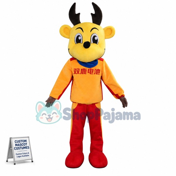 Yellow Reindeer of Battery Company Mascot Costume