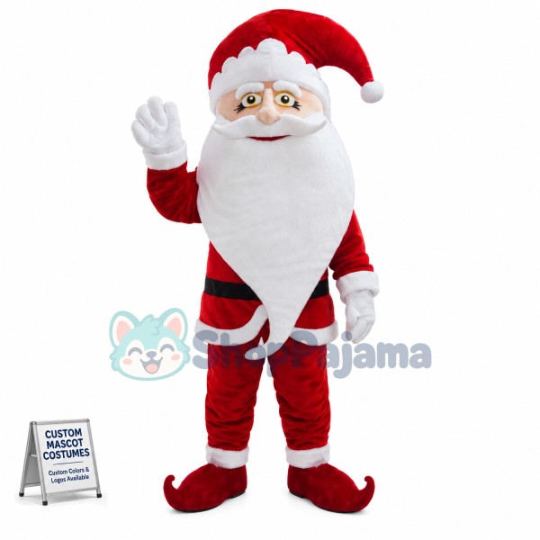 Thick White Bearded Santa Claus Mascot Costume