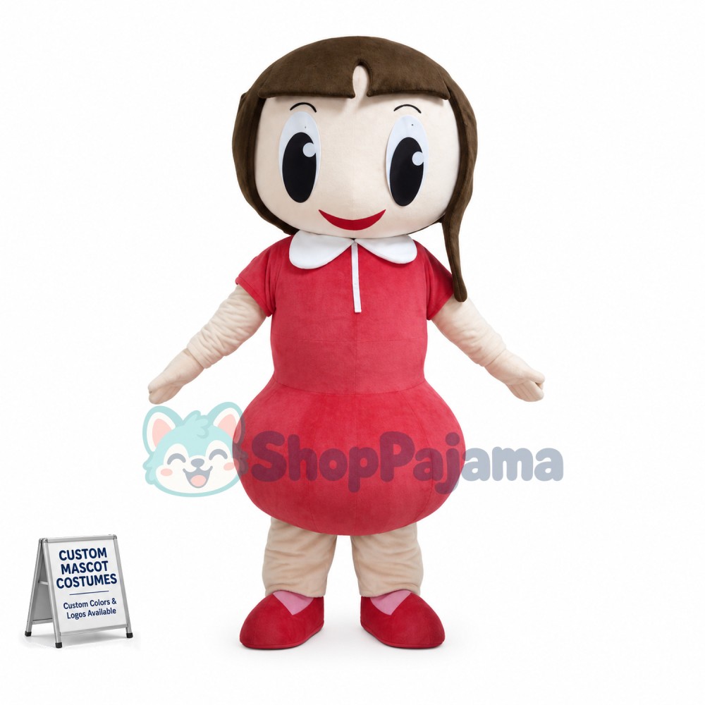 Big Eyed Girl In The Blouse Dress Mascot Costume