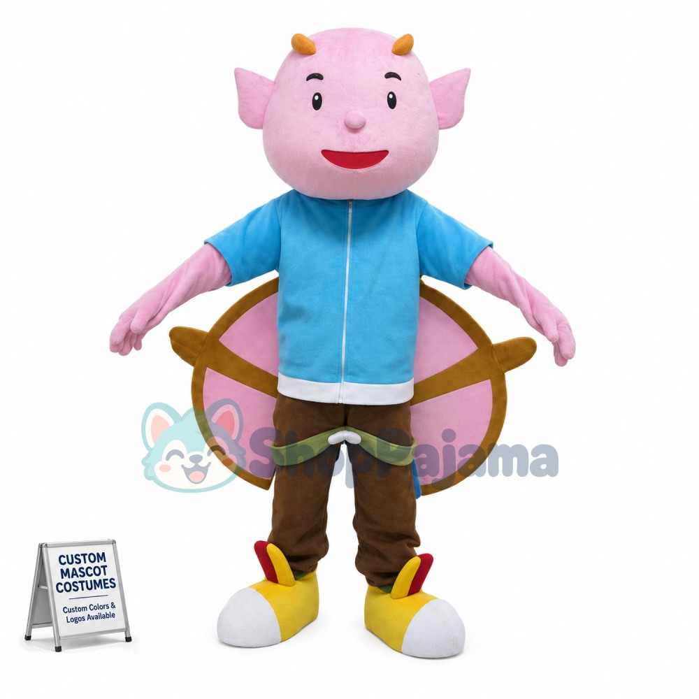 Short-horned Pink Demon Cartoon Mascot Costume