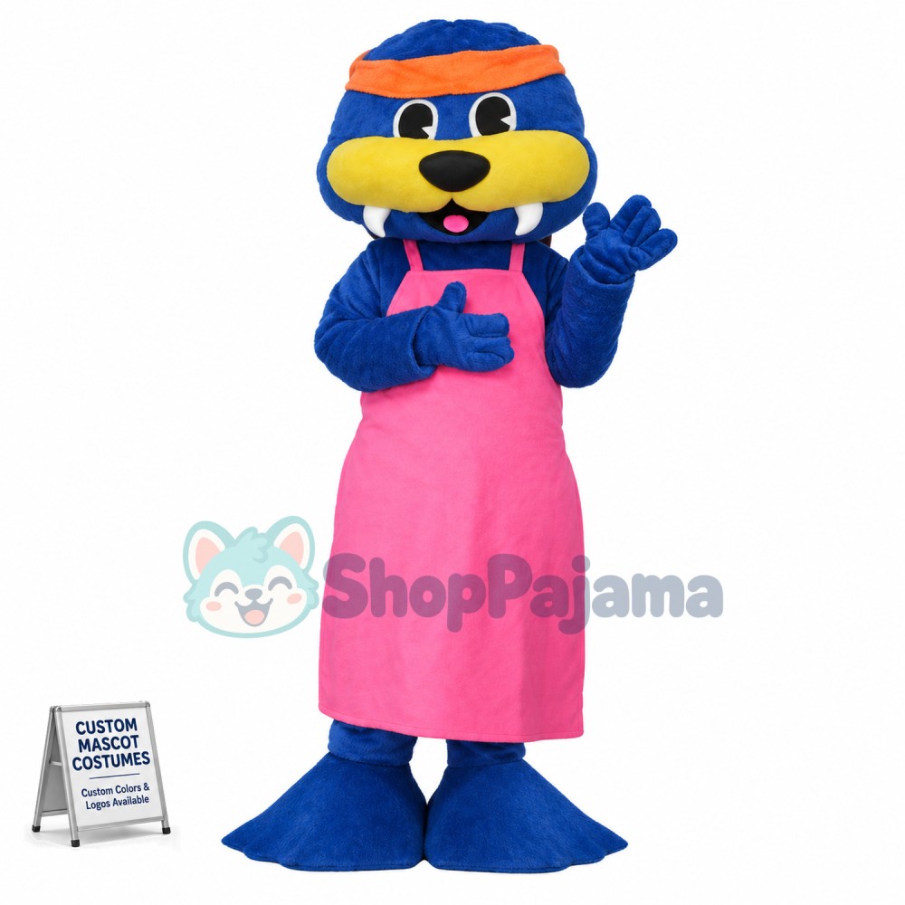 Fur Seal Wearing Long Apron Mascot Costume